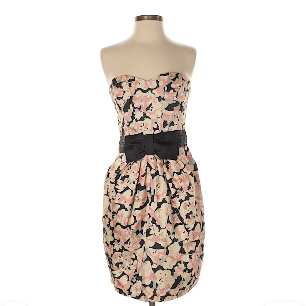 H&M Strapless Pink & Black Floral Print Dress